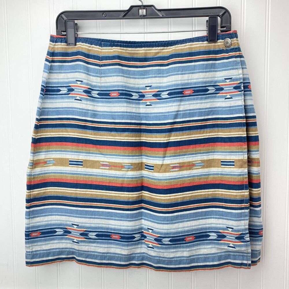 Linen Wrap Skirt Jones New York Sz 12 Aztec Stripes Multicolor
